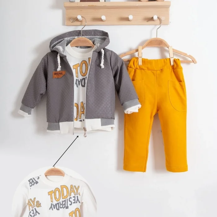 Erkek Bebek Today Baskılı Yağmurluk 3Lü Takım