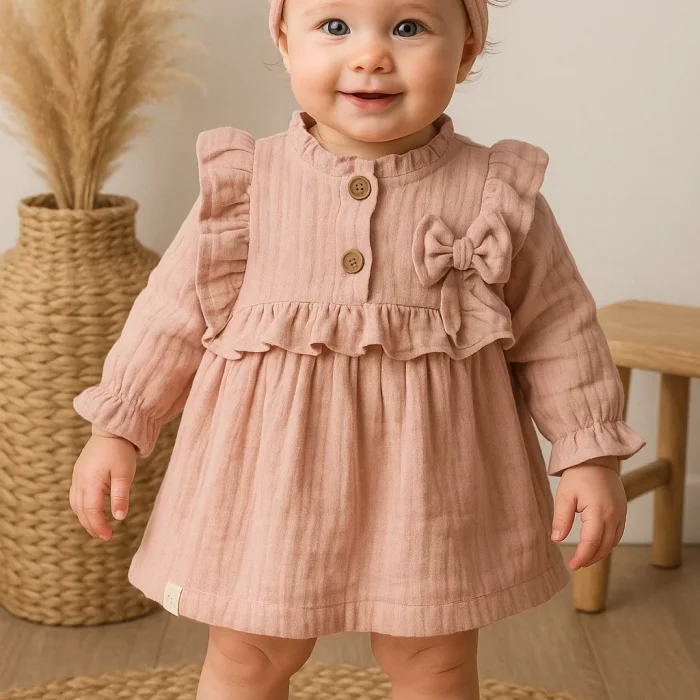 Fırfırlı Bandalı Elbise Kız Bebek Elbise