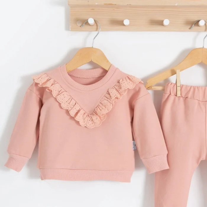 Fisto Detaylı Pamuklu 2li Kız Bebek Takımı