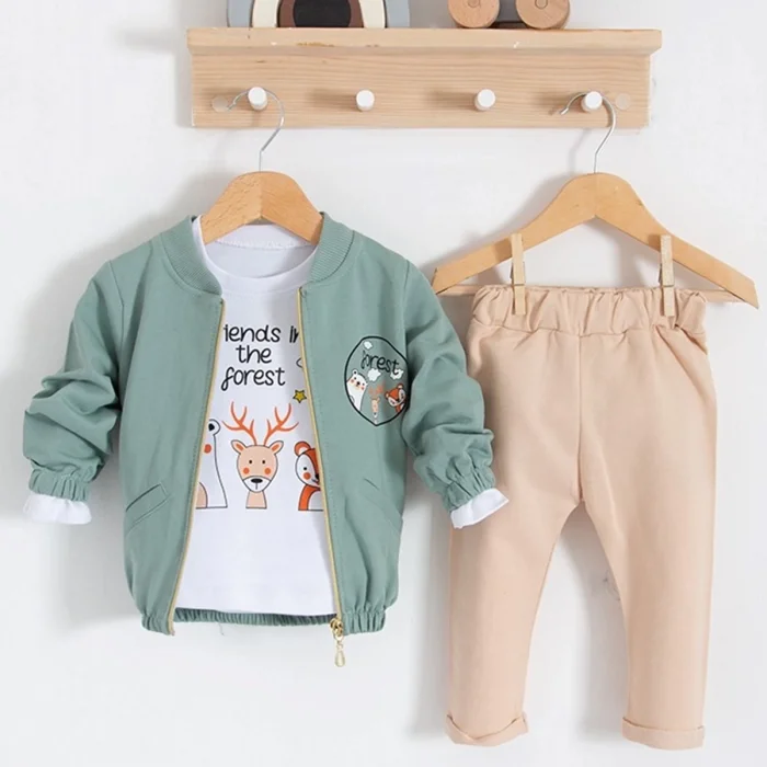 Forest Hırkalı 3lü % 100 Pamuk Erkek Bebek Takımı