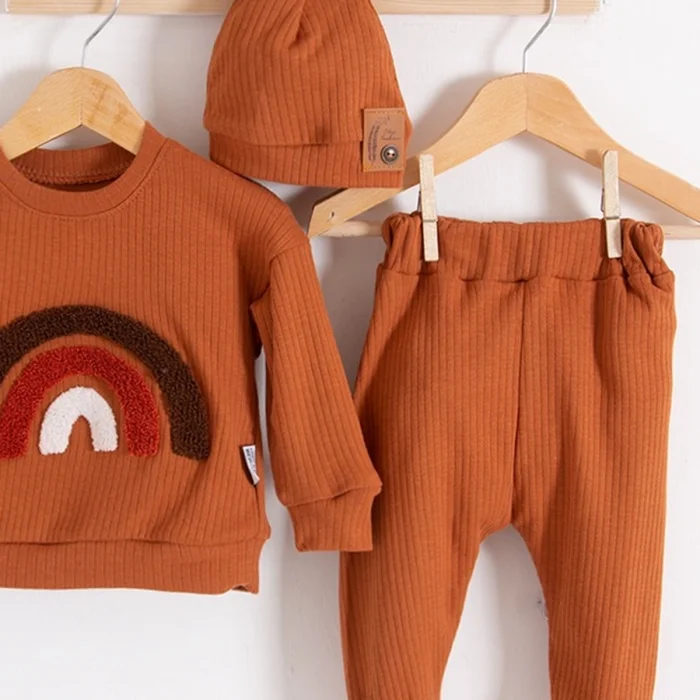 Gökkuşağı Nakışlı 2li % 100 Pamuk Erkek Bebek Takımı