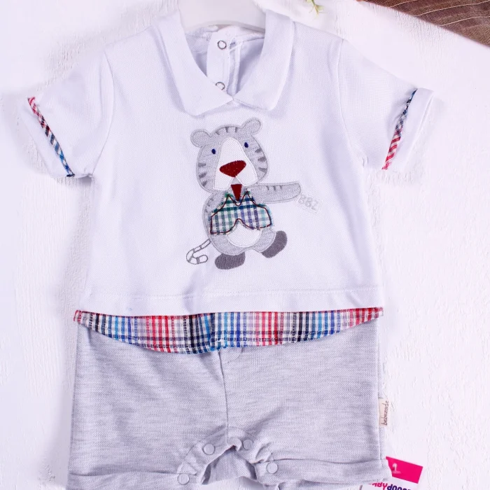 Gömlek Desenli Erkek Bebek Tulumu