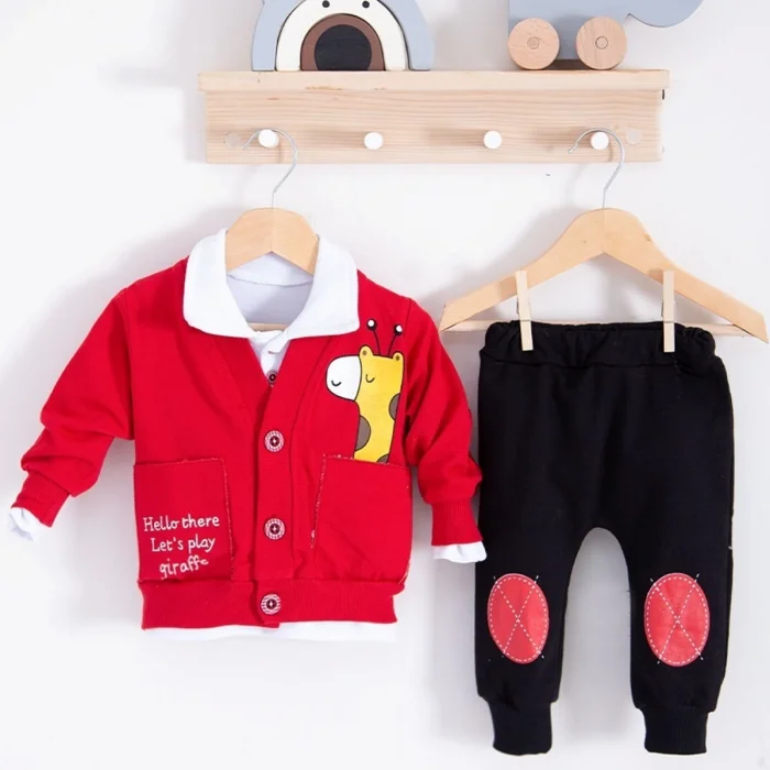 Graffe Zürafa Desenli 3lü Erkek Bebek Takımı