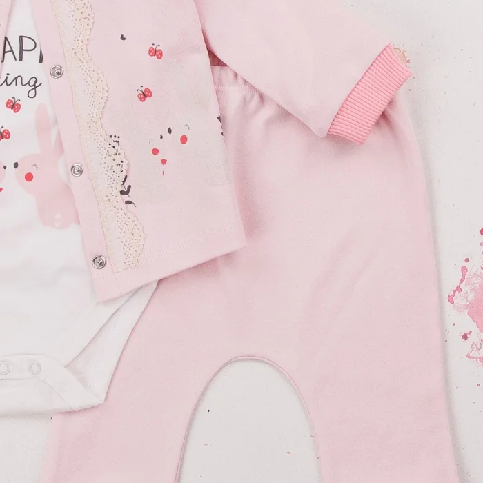 Happy Dancing Desenli 3lü Hırkalı Kız Bebek Takım