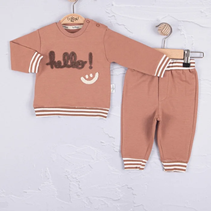 Hello Nakışlı % 100 Pamuk 2li Erkek Bebek Takım