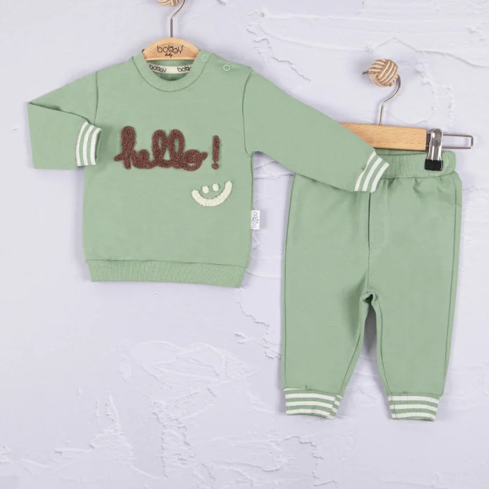 Hello Nakışlı % 100 Pamuk 2li Erkek Bebek Takım