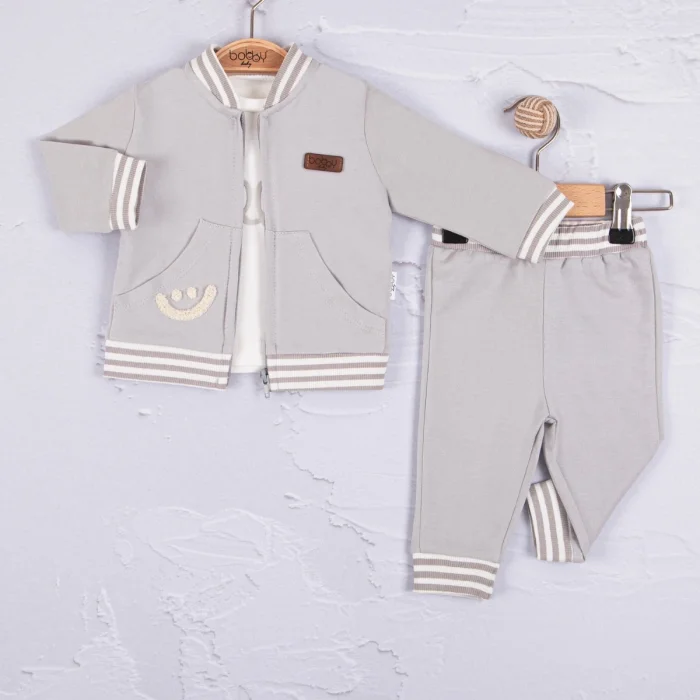 Hello Nakışlı % 100 Pamuk 3lü Erkek Bebek Takımı