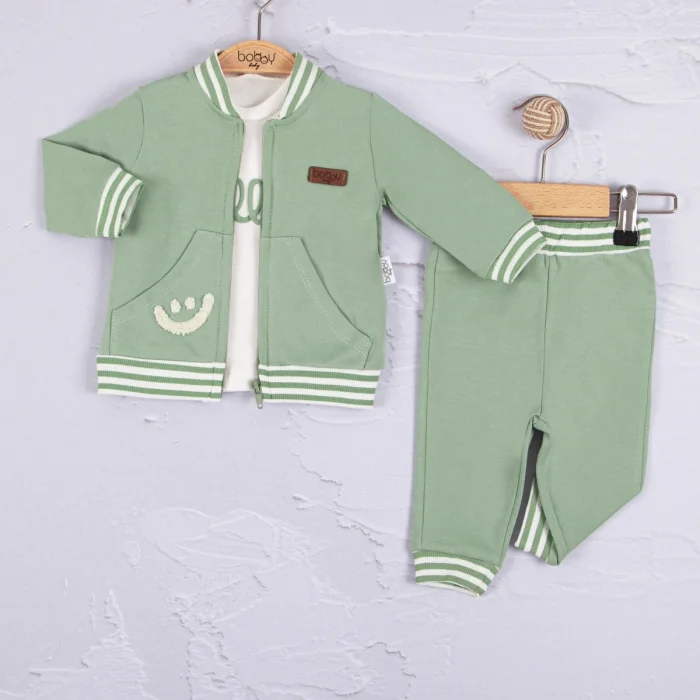 Hello Nakışlı % 100 Pamuk 3lü Erkek Bebek Takımı