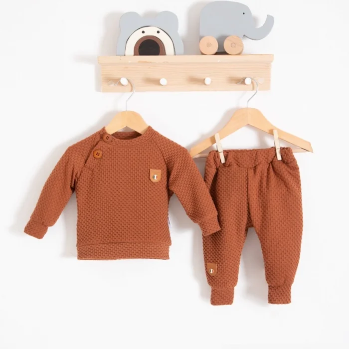 Jakarlı Omuzdan Düğmeli 2li Erkek Bebek Takımı