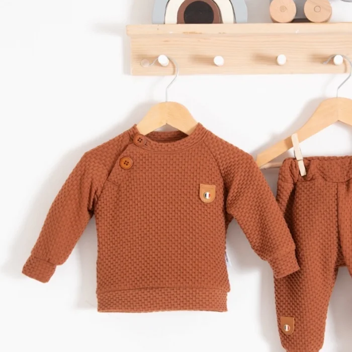 Jakarlı Omuzdan Düğmeli 2li Erkek Bebek Takımı