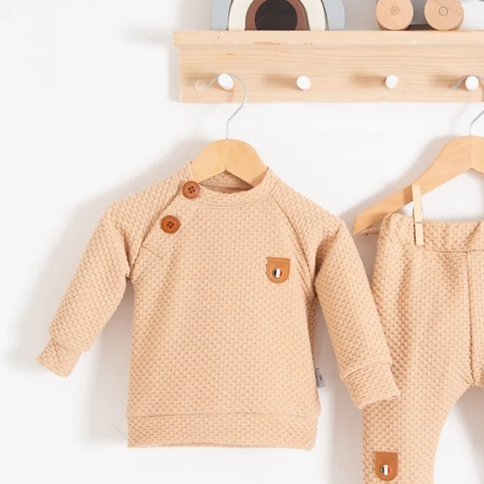 Jakarlı Omuzdan Düğmeli 2li Erkek Bebek Takımı
