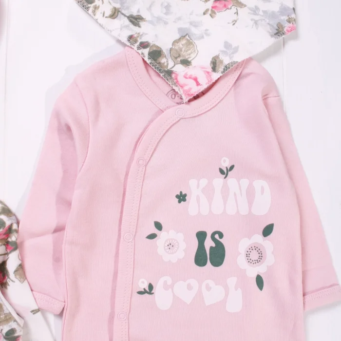 Kind is Cool Desenli Nakışlı Kız Bebek 4lü Tulum Seti