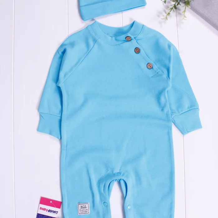 Kollu Düğme Detaylı Unısex Bebek Tulumu
