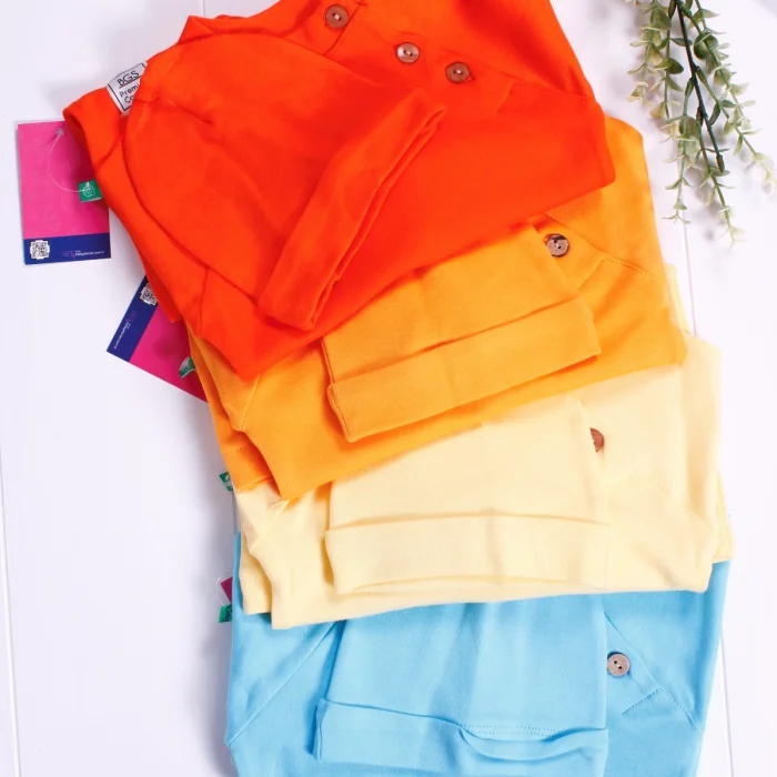 Kollu Düğme Detaylı Unısex Bebek Tulumu