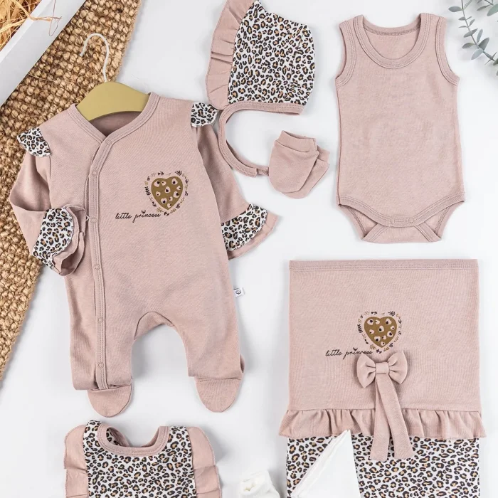 Leopar Desenli 100% Pamuk 8li Hastane çıkış seti 