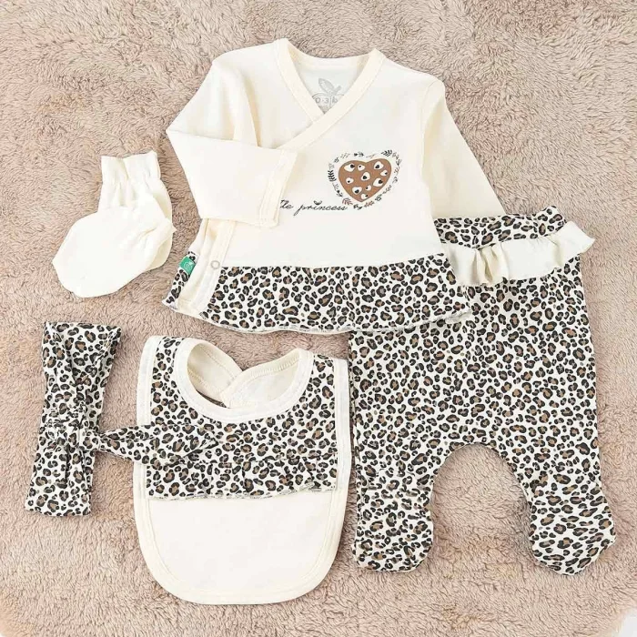 Leopar Desenli 6li Hastane Çıkışı Seti %100 Pamuk