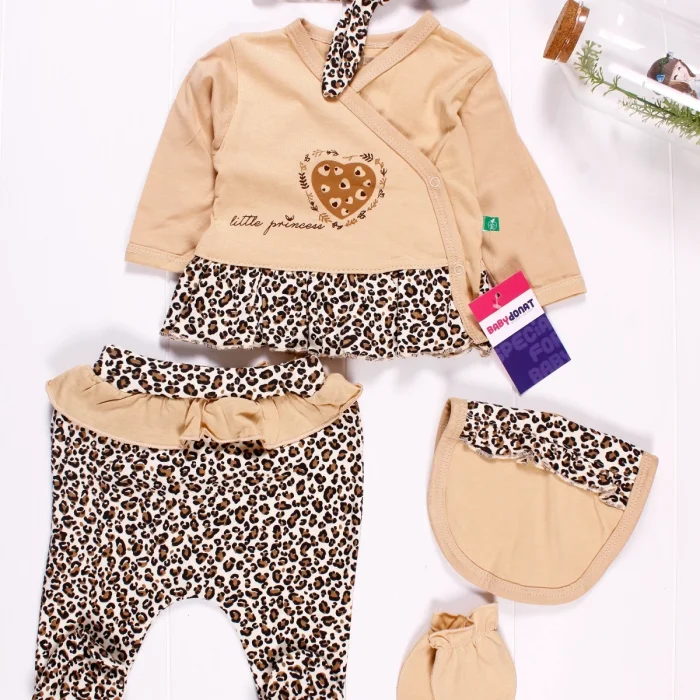 Leopar Detaylı 5li Kız Bebek Hastane Çıkış Seti