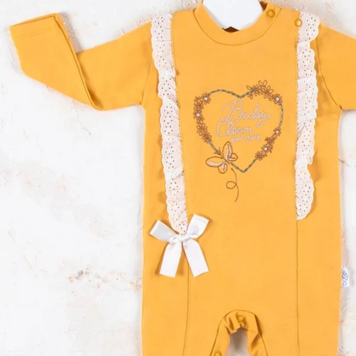 Love Kalp Nakışlı % 100 Pamuk Kız Bebek Tulumu