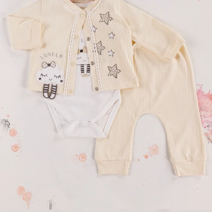 Lovely Yıldız Desenli 3lü Hırkalı Kız Bebek Takım