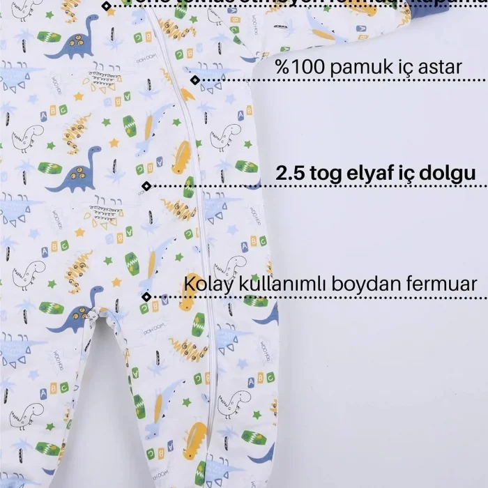 Mavi Dinozor Desenli Çocuk Uyku Tulumu