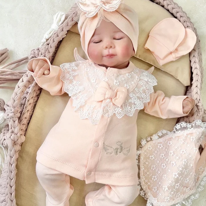 Melek Kanatlı % 100 Pamuk 5li Kız Bebek Hastane Çıkış Seti