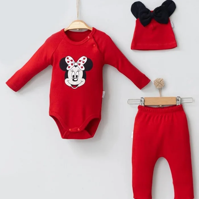 Mickey Desenli Şapkalı 3lü Erkek Bebek Takımı