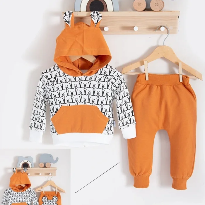 Minik Ayıcıklar Desenli 2li % 100 Pamuk Erkek Bebek Takımı