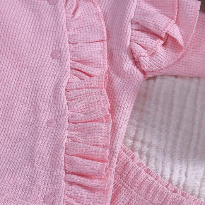 Omuzdan Fırfır Detaylı 5 parça %100 Pamuk Kız Hastane Çıkışı