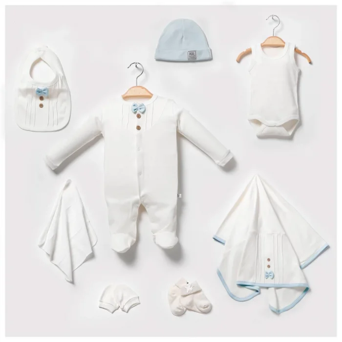 Papyonlu Tulumlu 100% Pamuk 8li Hastane çıkış seti 