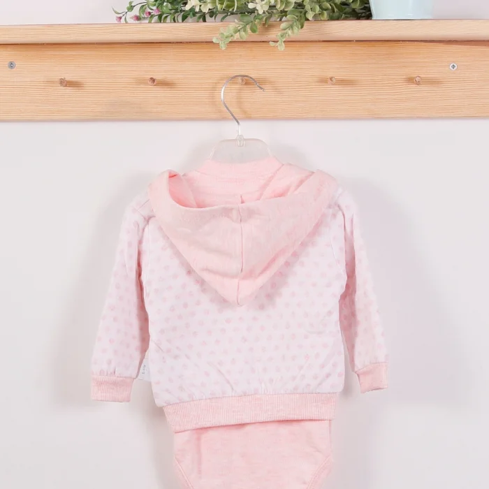 Puan Desenli Kapişonlu % 100 Pamuk 3lü Kız Bebek Takım