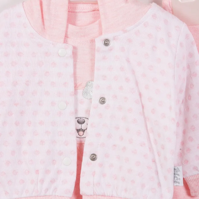 Puan Desenli Kapişonlu % 100 Pamuk 3lü Kız Bebek Takım