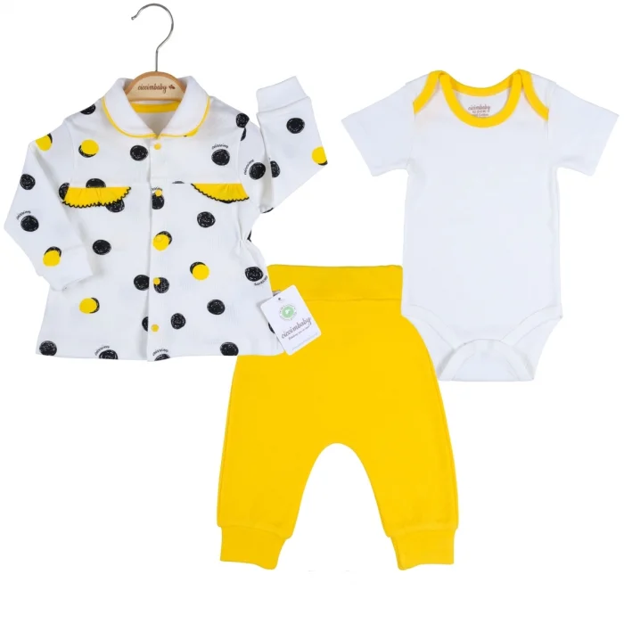 Puanlı Hırkalı % 100 Pamuk 3lü Kız Takım