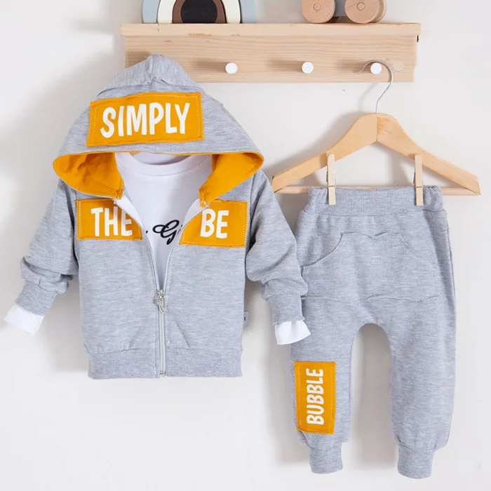 Simply Desenli Kapişonlu 3lü Erkek Bebek Takımı