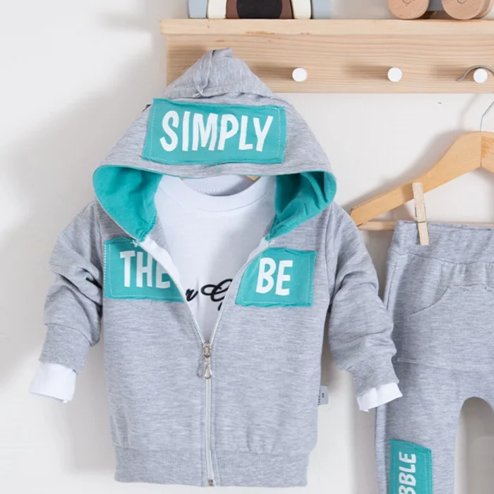 Simply Desenli Kapişonlu 3lü Erkek Bebek Takımı