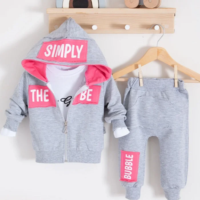 Simply Desenli Kapişonlu 3lü Kız Bebek Takımı
