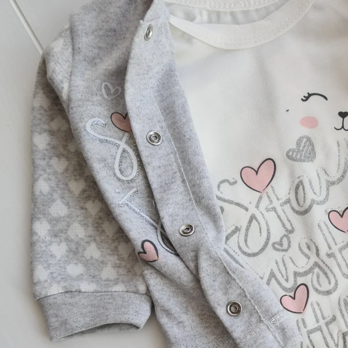 Stay Little Puan Desenli 3lü Hırkalı Kız Bebek Takım