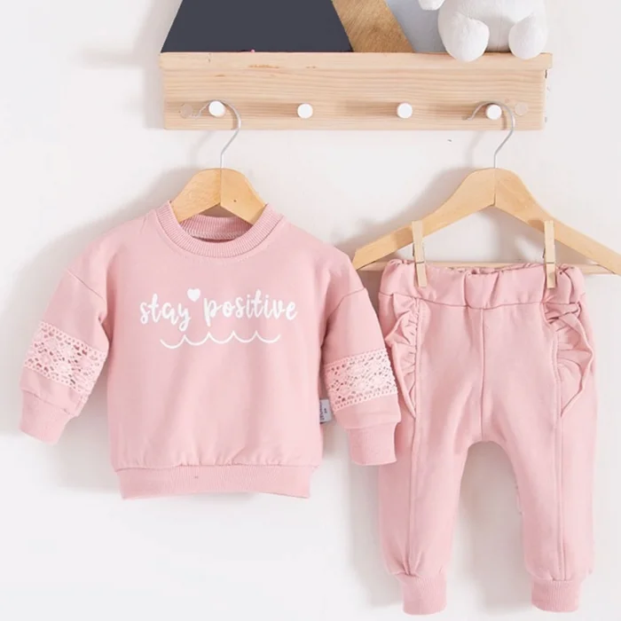 Stay Pozitive Dantelli 2li Pamuk Kız Bebek Takım