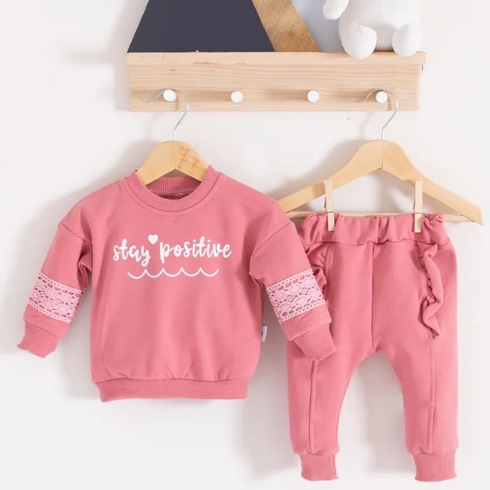 Stay Pozitive Dantelli 2li Pamuk Kız Bebek Takım