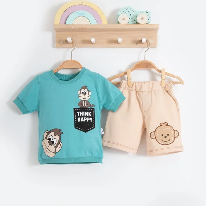 SümY Maymun Desenli 2li Erkek Bebek Takım