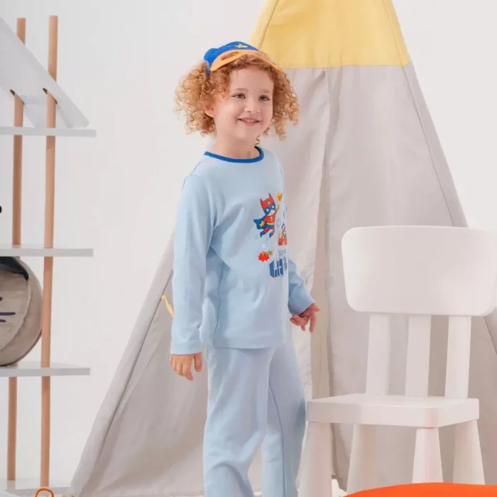 Süper Heros Çanta ve Maskeli % 100 Pamuk Erkek Çocuk Pijama Takımı