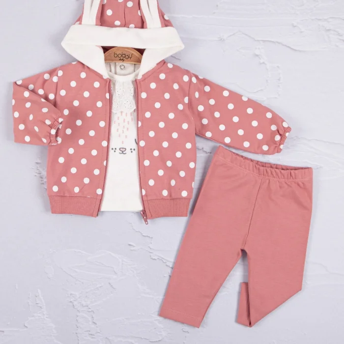 Tavşan Kulaklı Puanlı 3lü Kız Bebek Takım