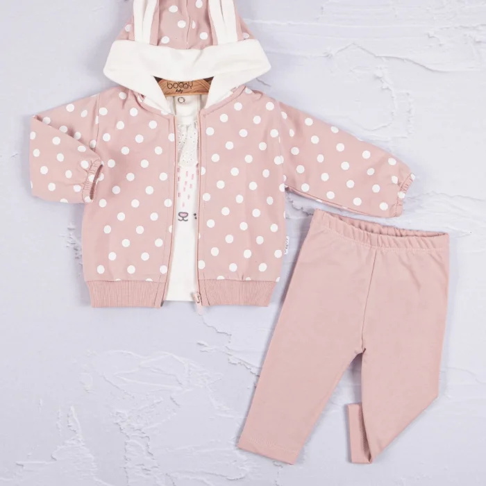 Tavşan Kulaklı Puanlı 3lü Kız Bebek Takım