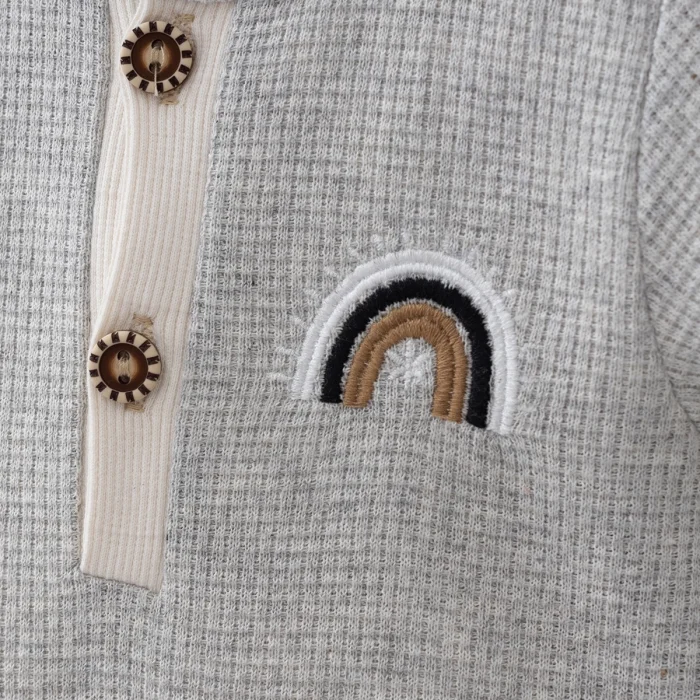 Waffle Gökkuşağı Nakışlı Erkek Bebek Tulumu