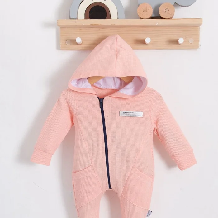 Yandan Cepli Fermuarlı % 100 Pamuk Kız Bebek Tulumu