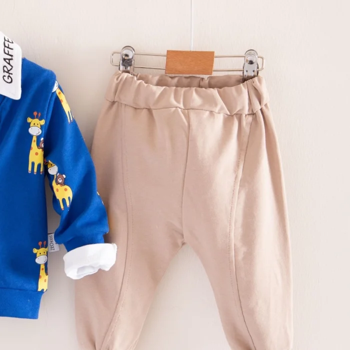 Zürafa Desenli Gömlek Yakalı 3lü Erkek Bebek Takımı