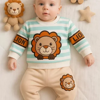 Aslan Desenli 2li % 100 Pamuk Erkek Bebek Takımı