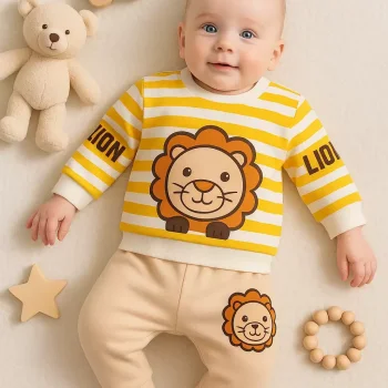 Aslan Desenli 2li % 100 Pamuk Erkek Bebek Takımı