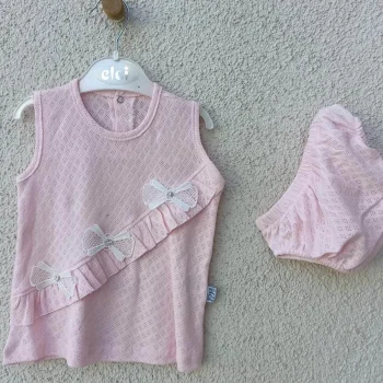 Bebek Brode Fiyonklu Külotlu Yazlık Takım