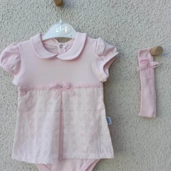 Bebek Yakalı Çiçek Işlemeli Bandanalı Badi 3-6-9 Ay