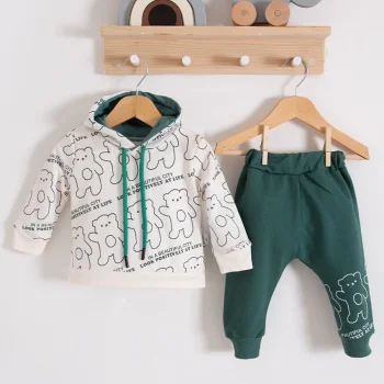 Çapraz Bears Kapüşonlu % 100 Pamuk Erkek Bebek Takımı